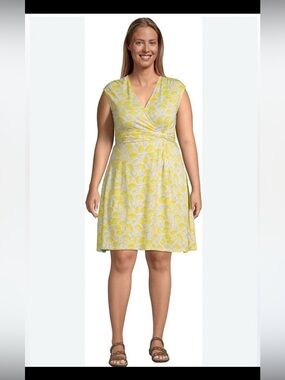 NWT Lands end L surplice lemon printer knit dress faux wrap summer sleeveless